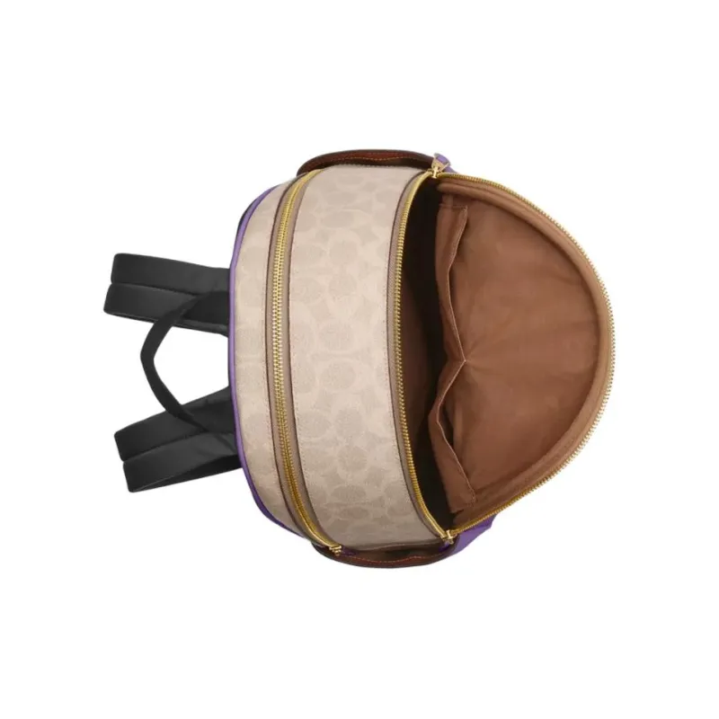 COACH Court Coated Canvas With Leather Backpack Tubas Women's Purple & Natural-2