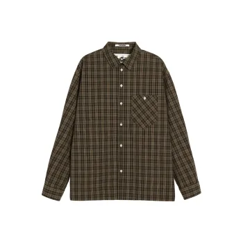 TOKUHON Shirts Men Black Plaid
