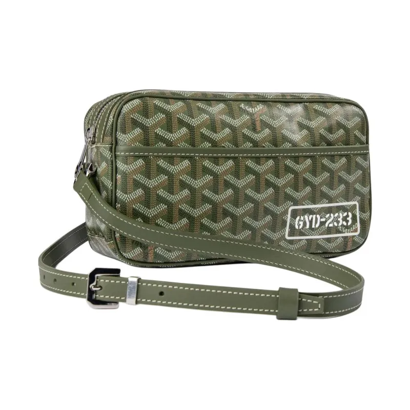 GOYARD Cap Vert Canvas With Calfskin Crossbody Bag, Shoulder Bag Unisex Khaki Green-1