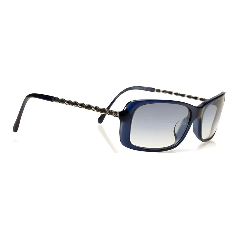 CHANEL Resin Acetate Rectangular Sunglasses Women's Blue-1