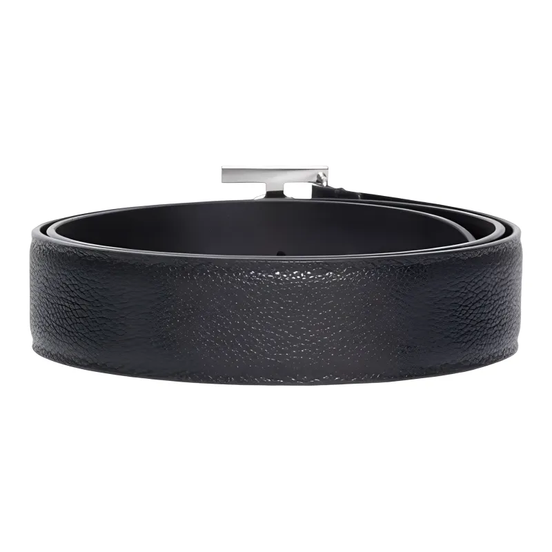 Burberry TB Letter Smooth Buckle Belt Men's Black Width  3.5cm-2