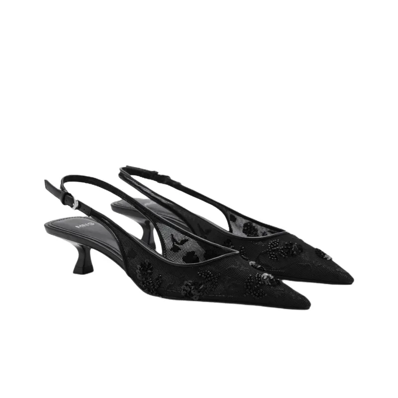 MANGO Party Slim Heel High Heels 5cm Women's Black-3