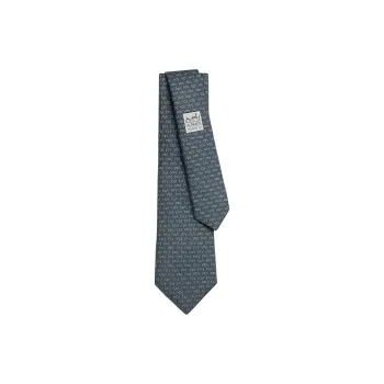 HERMES Silk Mulberry Silk Ties Men's Charcoal Gray/Light Gray