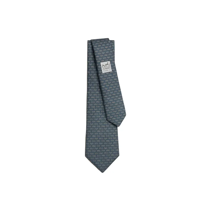 HERMES Silk Mulberry Silk Ties Men's Charcoal Gray/Light Gray-0