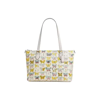 COACH Gallery Coated Canvas Tote Bag, Shopping Bag, Handbag, Shoulder Bag Women's Silver & Chalk