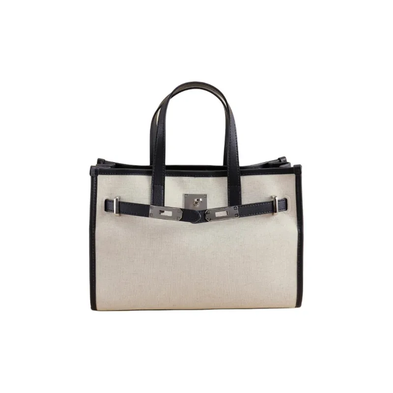 BEMIX PETS Cotton Linen Blend With Cow Leather Tote Shoulder Bag, Crossbody Bag, Handbag Women's Multicolor-3