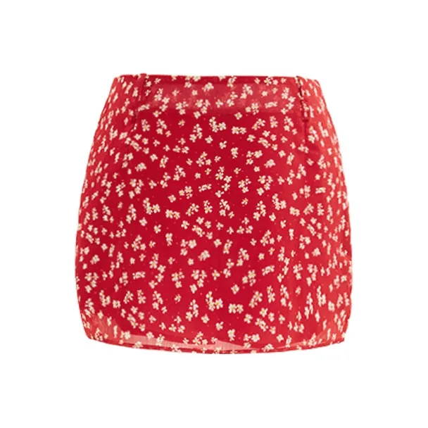 PVJ Casual Short Skirts Women's H9069 Red Floral Dress-1