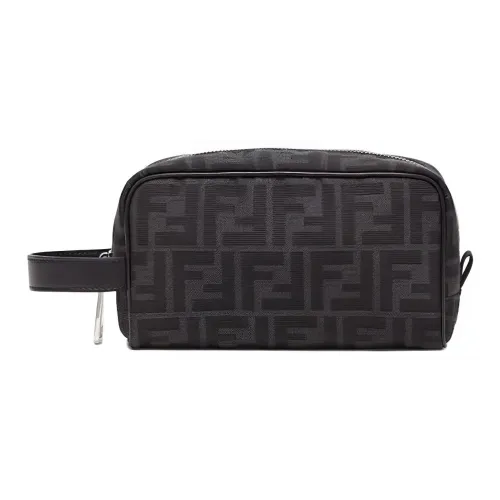 FENDI Cow Leather Makeup Bag Small Size Men's Black