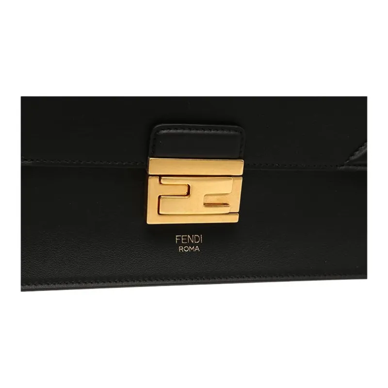 FENDI Kan U Leather One Shoulder Crossbody Portable Women's Black-4