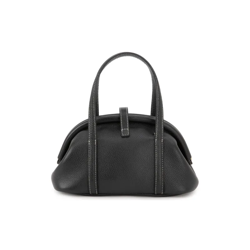 VENOF Top Grain Cow Leather One Shoulder Handheld Handbag Small Size Women's Mousse White/Cocoa Black-9