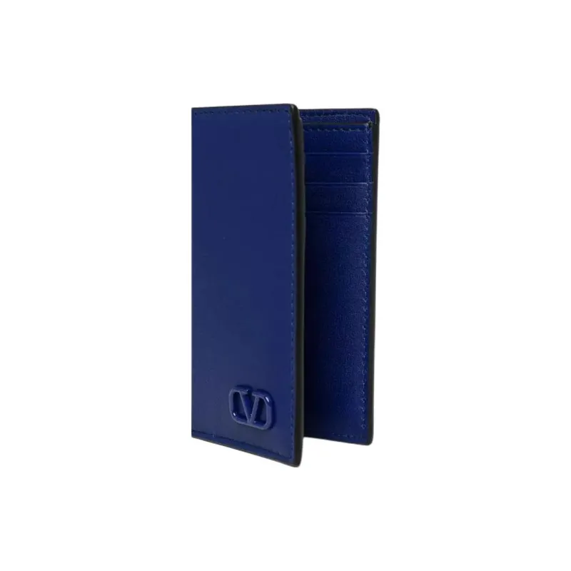 Valentino Vlogo Calfskin Wallet Men's Blue-3