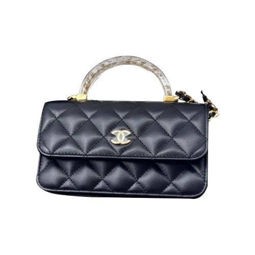 CHANEL Sheepskin Handbag Shoulder Bag Crossbody Bag Women's Black & White