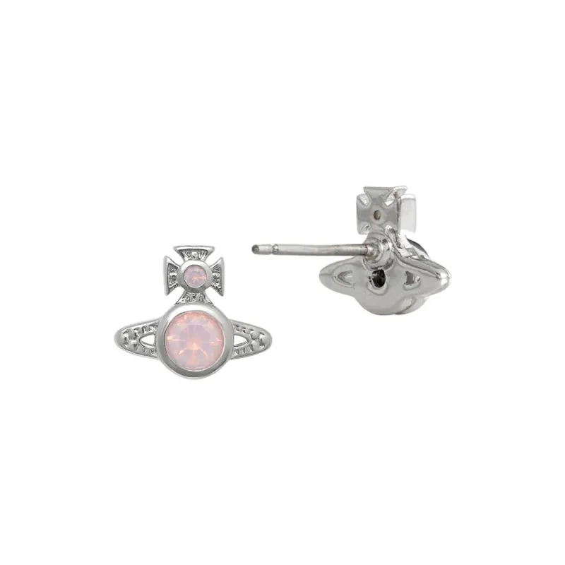 Vivienne Westwood Cubic Zircon, Brass, Silver Plated Platinum Stud Earrings Unisex Pink/Silver-1