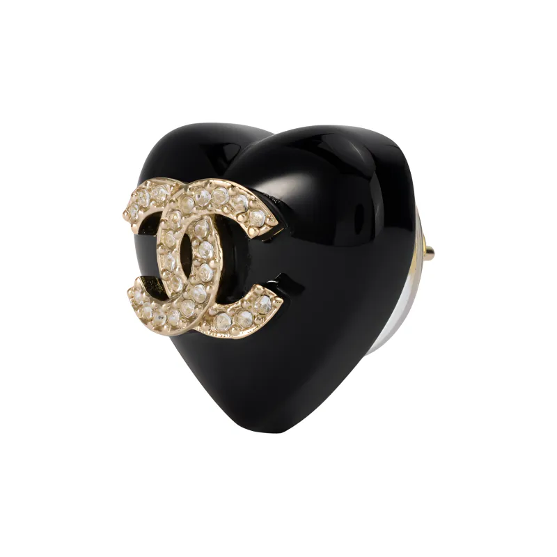 CHANEL Pre Owned 2022 Resin Rhinestone Cc Heart Push Back Earrings Costume Earrings-1