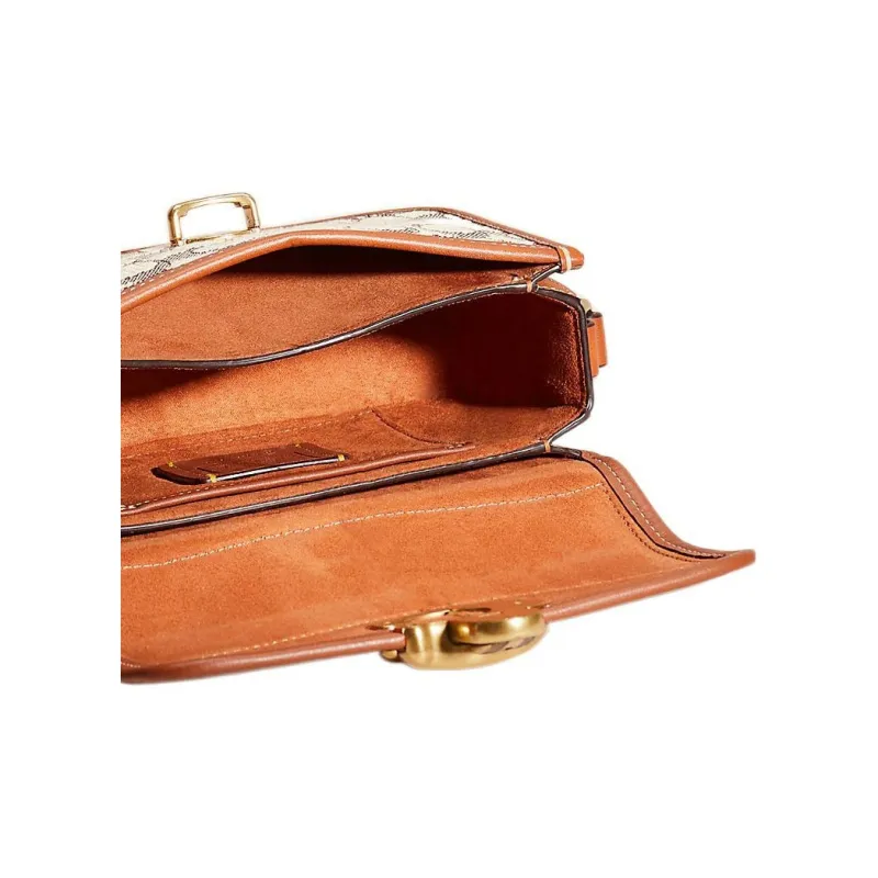 COACH Studio Jacquard With Glove Tanned Leather Messenger Bag, Shoulder Bag Small Size Women's Brown & Gray-4