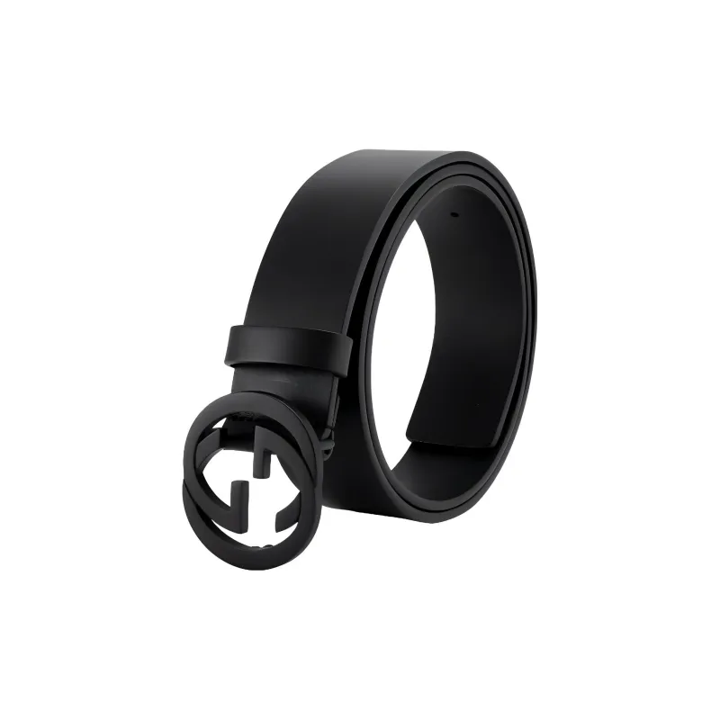 GUCCI Double G Interlocking Buckle Leather Belts Men's Black Width 3.7cm-2