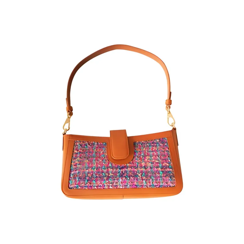 Julychagall Tweed With Cow Leather Shoulder Bag Unisex Fireworks-1