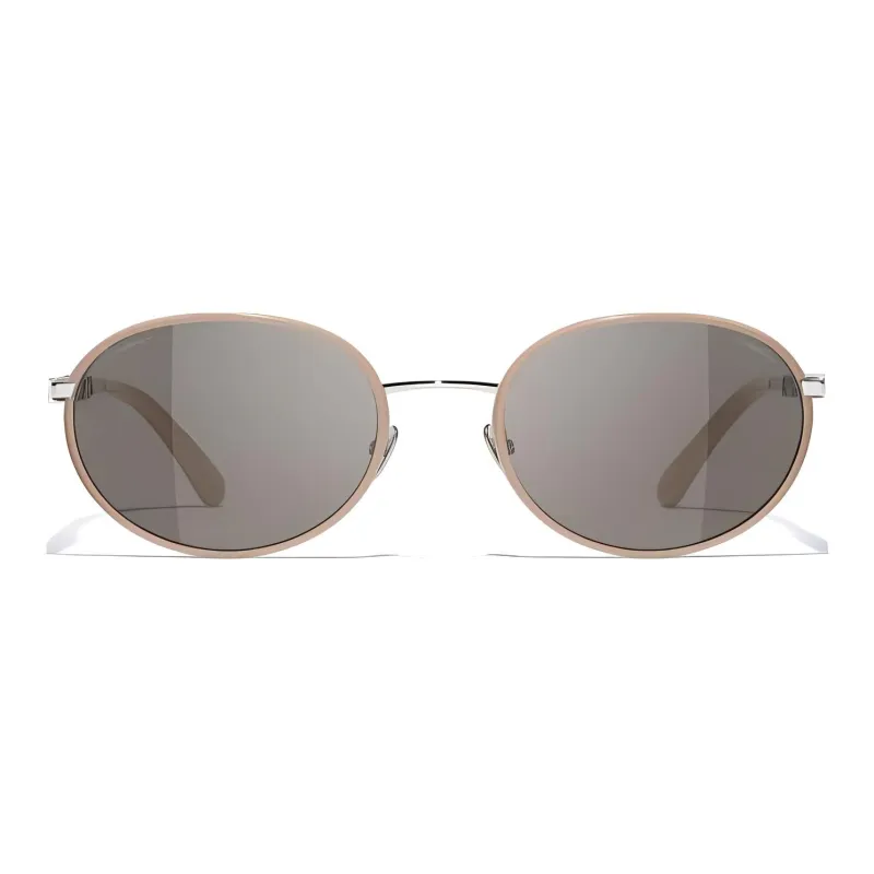 CHANEL Metal Oval Sunglasses Unisex Beige-1