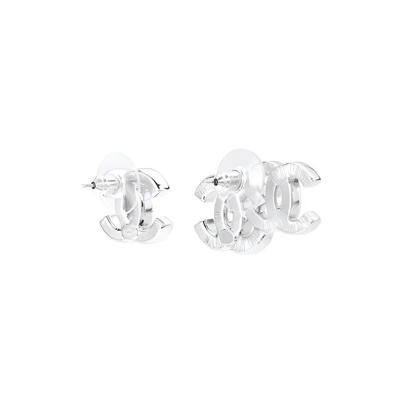 CHANEL Stud Earrings Women's Silver-2