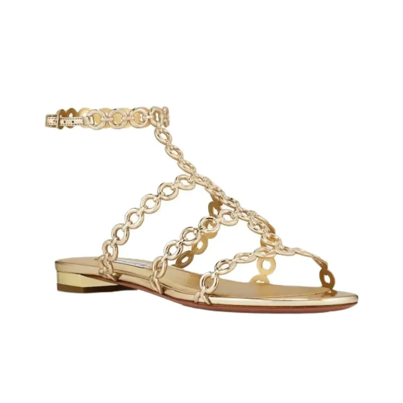 AQUAZZURA Infinity Chain Roman Sandals Women's Gold-2