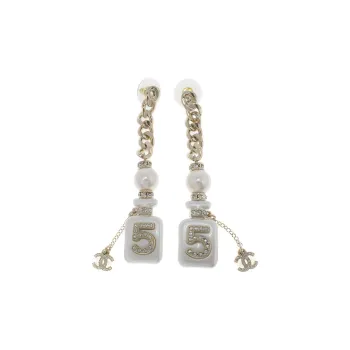 CHANEL Earrings Women's Gold, White