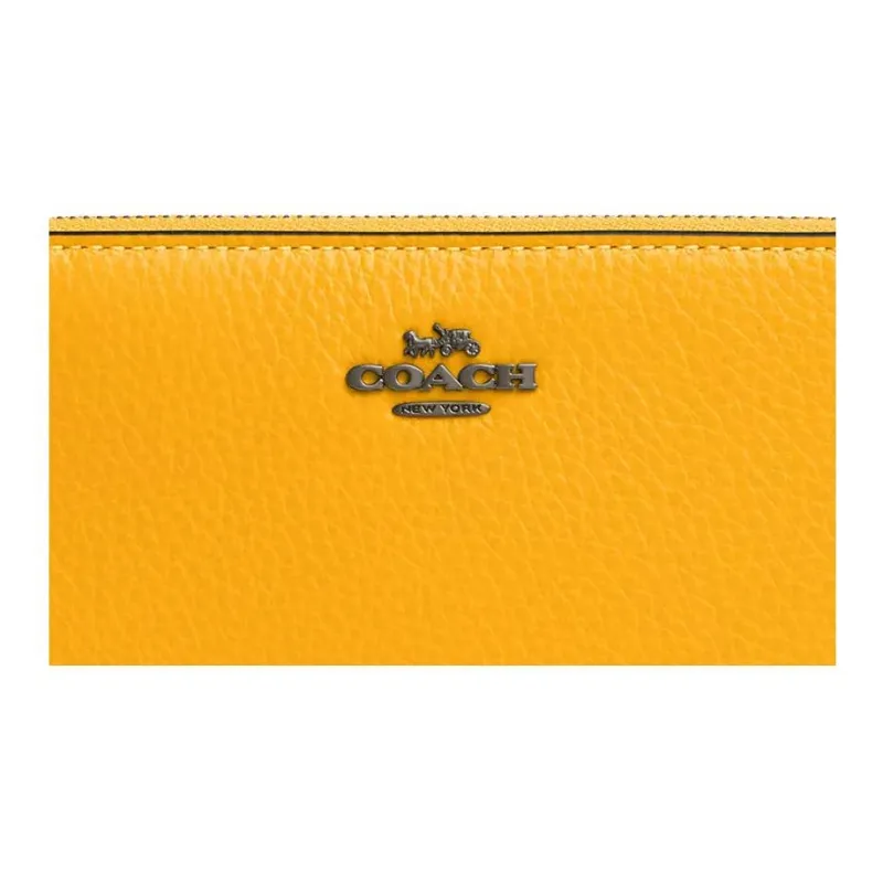 COACH Id Zip Wallet Leather Wallet Medium Size Unisex Ginger Yellow-2