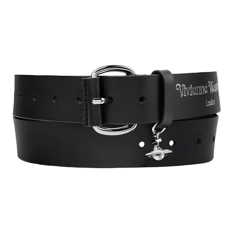 Vivienne Westwood Letter Logo Pin Buckle Leather Belts Men's Black-0