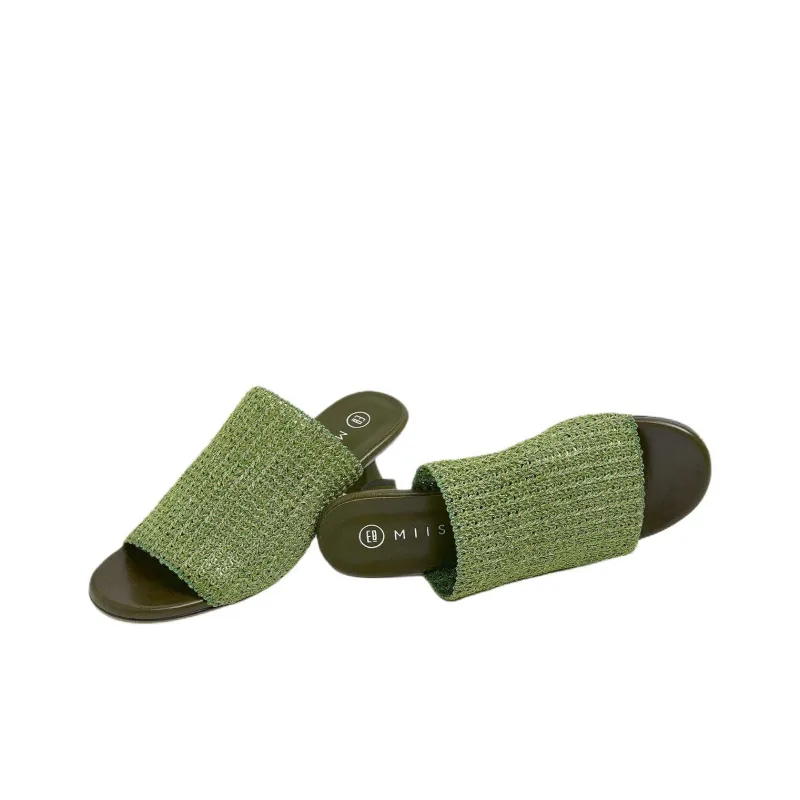 MIISTA Slide Slippers 6cm Women's Green-2