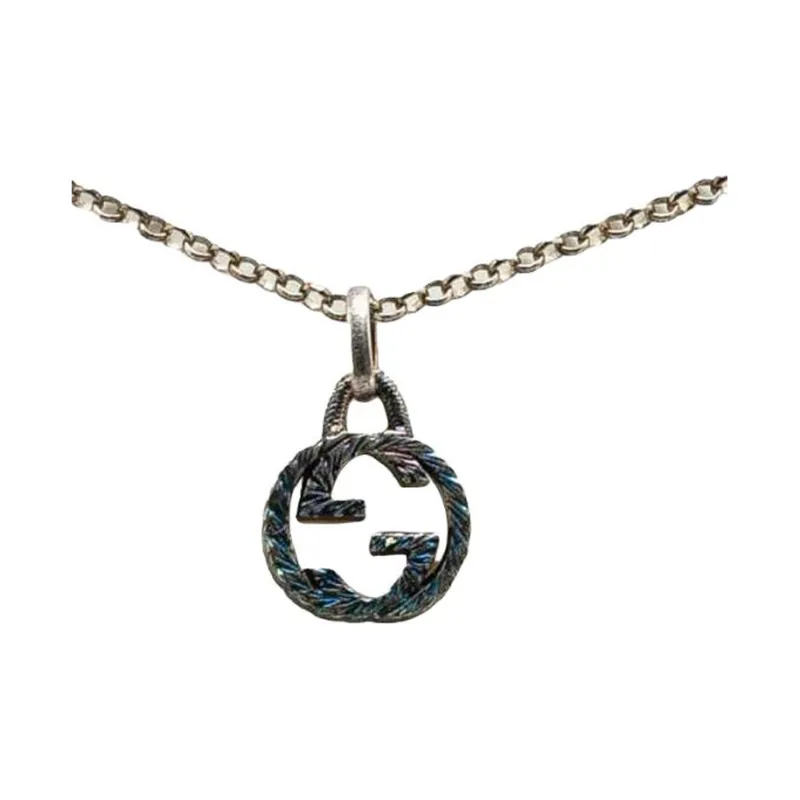GUCCI 2000 2015 Sterling Silver Interlocking G Pendant Necklace-2