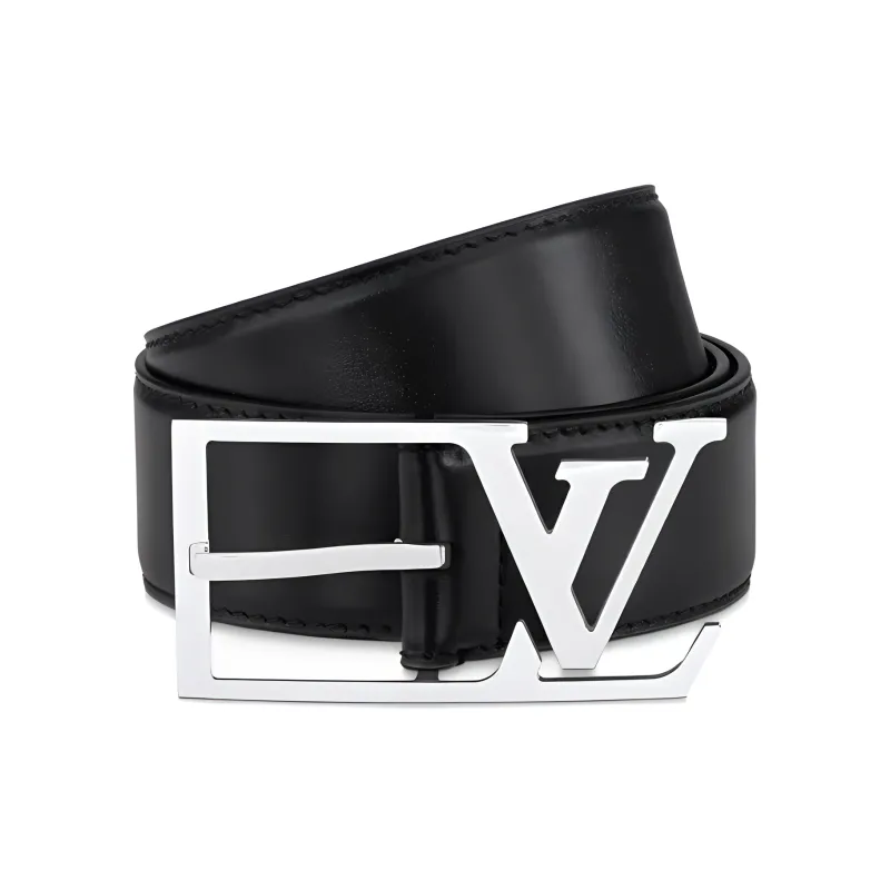 LOUIS VUITTON Sheepskin Leather Belts Men's Black Width 3.5CM-1