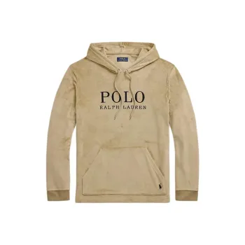 Polo Ralph Lauren Plush Velour Sleep Hoodie Sweatshirt Men's Khaki