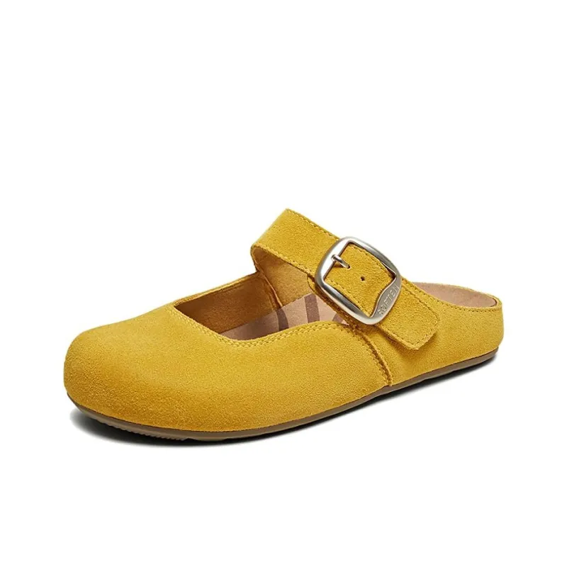 BASTO Rubber Sole Leather Patchwork Closed Toe Slippers Women's-1