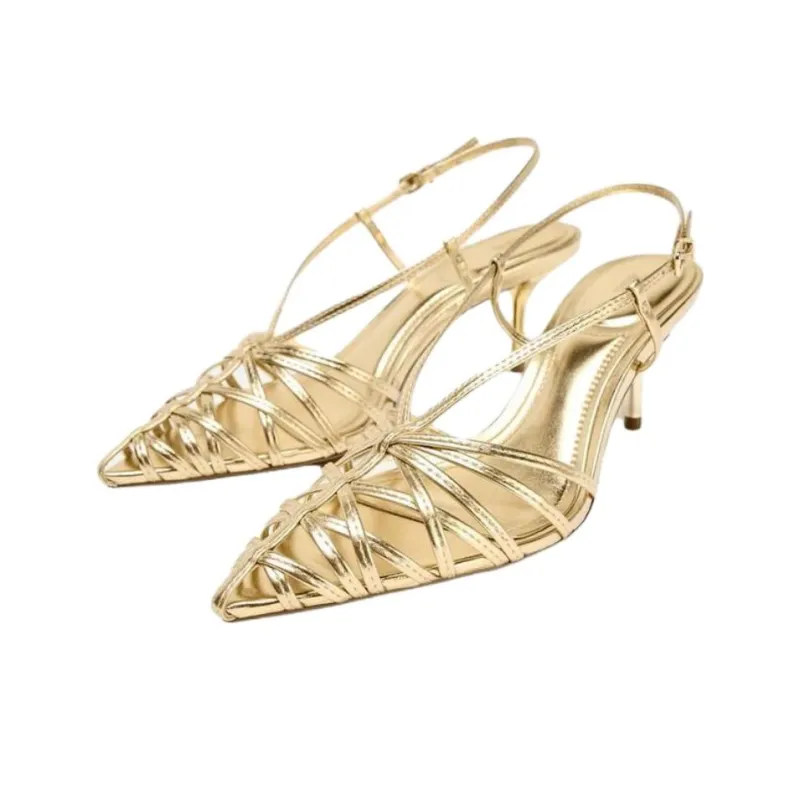 ZARA Slim Heel High Heels 8.5cm Women's Gold-1