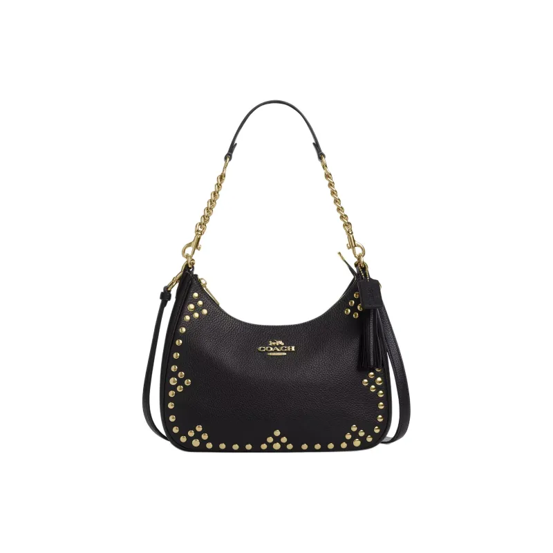 COACH Teri Pebbled Leather Hobo Crossbody Bag, Shoulder Bag Tubas Women's Black-0