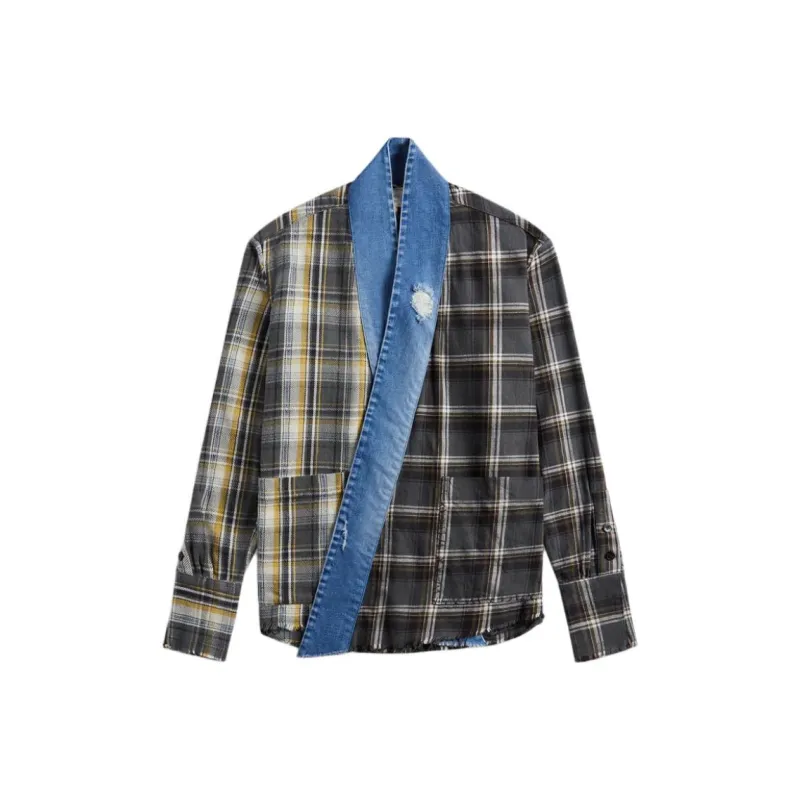 GREG LAUREN Plaid check Patchwork Jacket-0