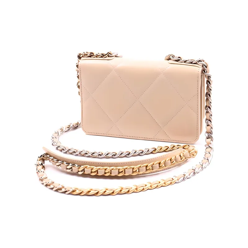 CHANEL 19BagWOC Lambskin And Metal Prosperity Bag With Zipper Small Square Bag Shoulder Bag Crossbody Bag Women's Beige-1