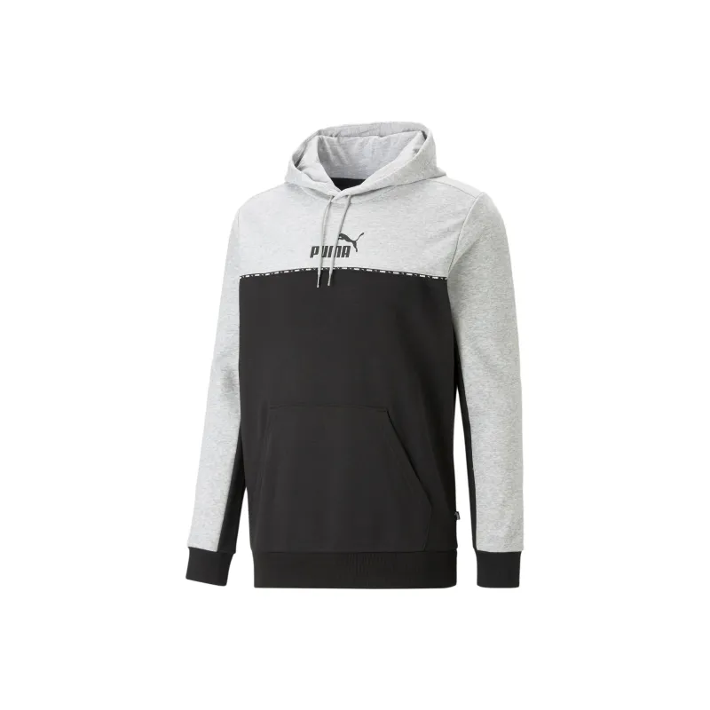 PUMA Essentials Block Tape Hoodie Men Sweatshirt Men's Gray-Black-0
