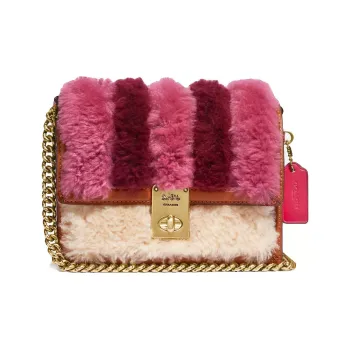 COACH Hutton Plush Leather Small Square Bag Chain Crossbody Bag Shoulder Bag Women's Pink White