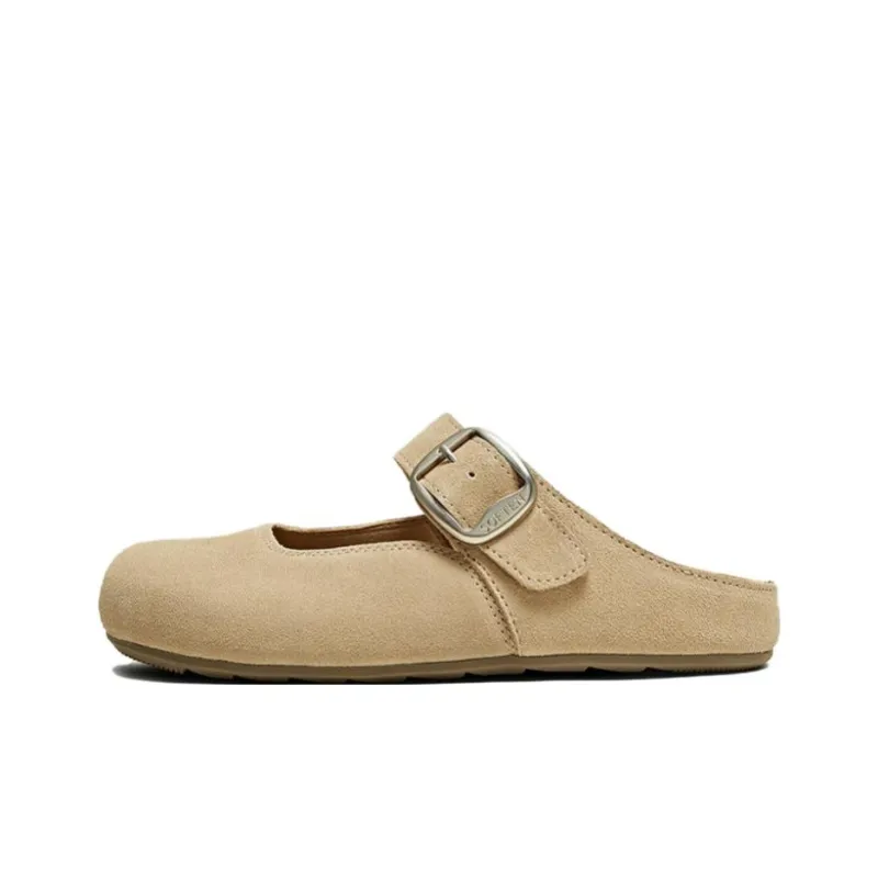 BASTO Rubber Sole Leather Patchwork Closed Toe Slippers Women's-4