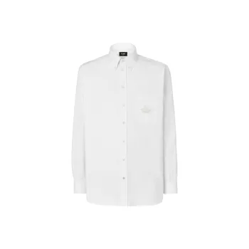 FENDI Logo Embroidered Collared Long Sleeve Shirt