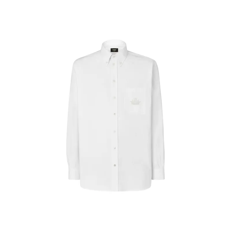 FENDI Logo Embroidered Collared Long Sleeve Shirt-0