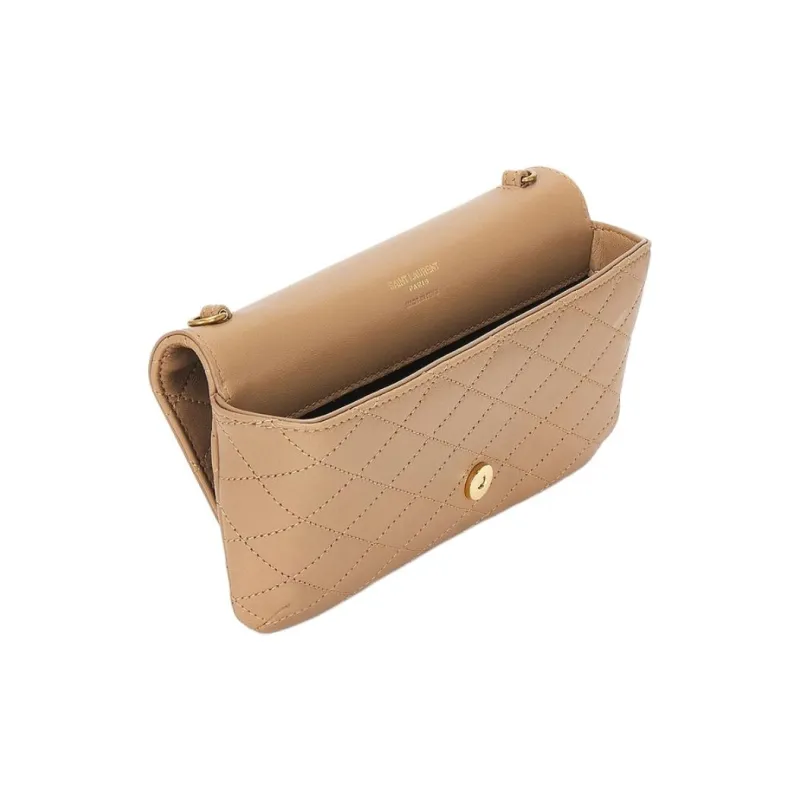 SAINT LAURENT GABY Quilted Leather Shoulder Bag Women's Beige-3