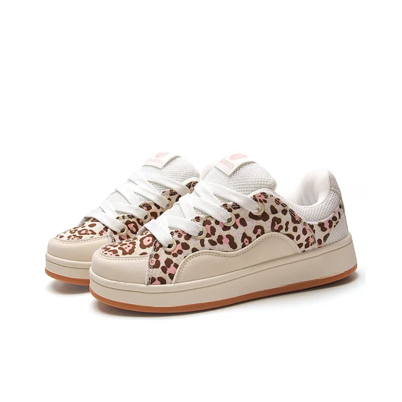 STUR YSN Low Top Skateboard Shoes Women's Beige Leopard Print-2