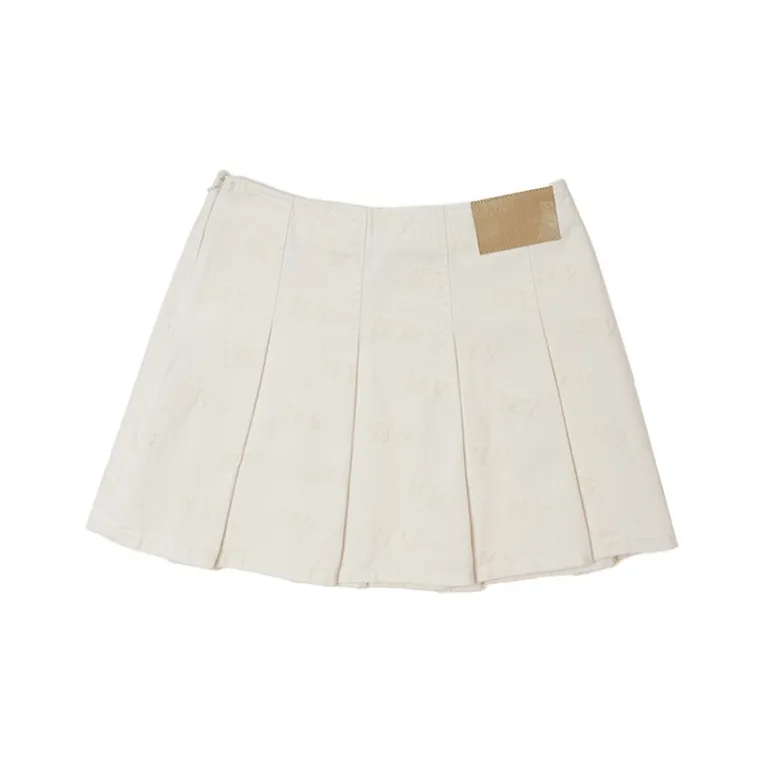 MLB New York Yankees Denim Short Skirts Women's Dark Cream-1