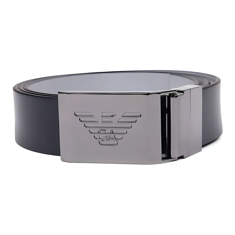 EMPORIO ARMANI Casual Minimalist Style Smooth Buckle Leather Belts Men's Black/Dark Blue Width  3.5cm-0