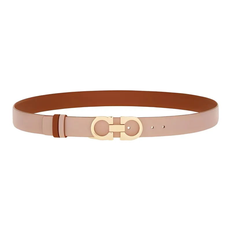 FERRAGAMO Gancini Double Sided Design Calfskin Leather Belts Women's Pink Width 2.5cm-0