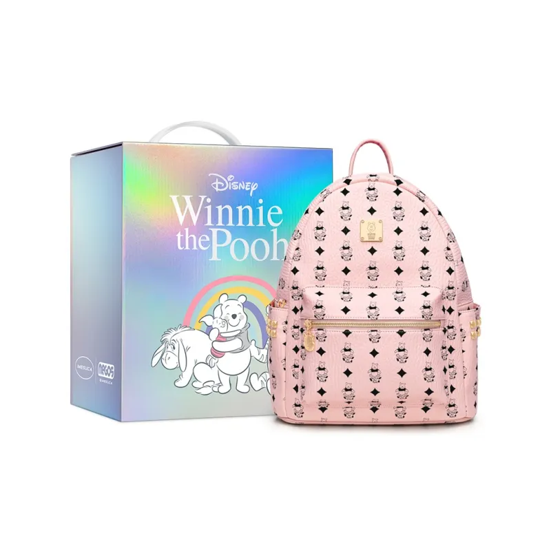 Disney Winnie The Pooh Series PU Backpack Large Size Women's Tan/Pink/White/Black-7