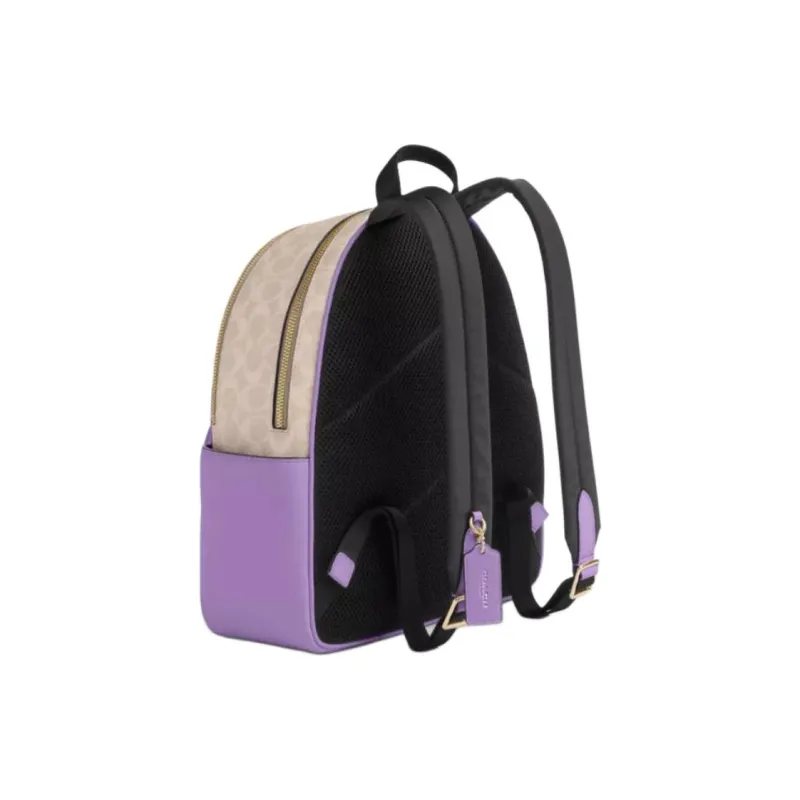 COACH Court Coated Canvas With Leather Backpack Tubas Women's Purple & Natural-1