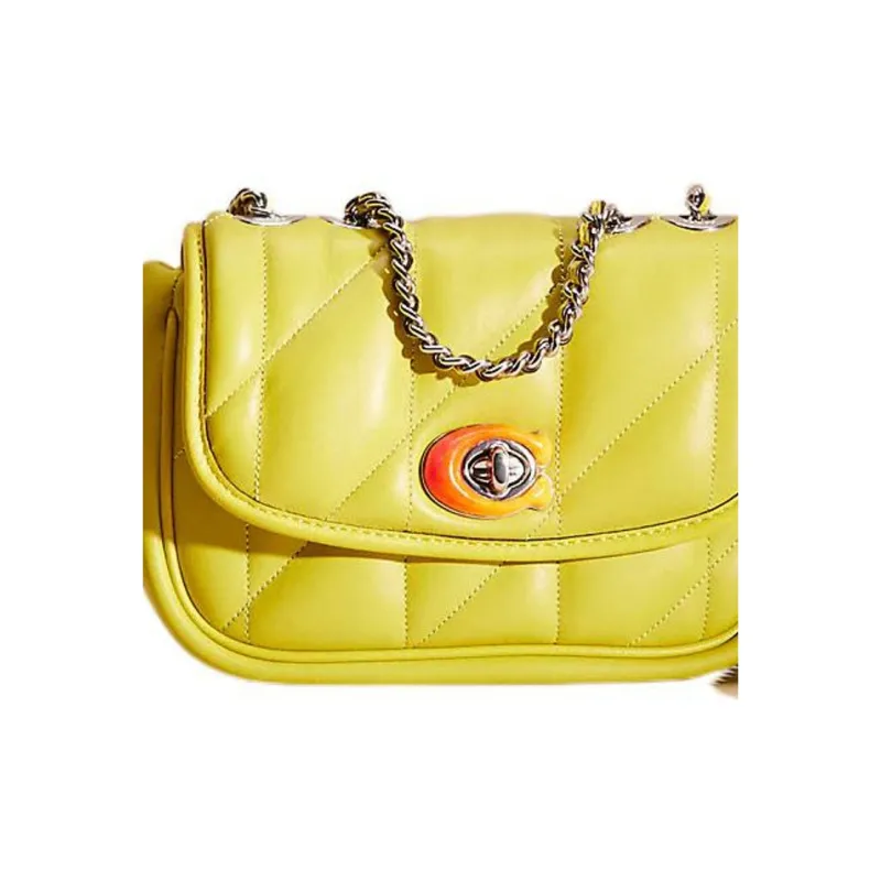 COACH Pillow Madison Leather Pillow Bag Shoulder Bag Trumpets Women's Silver & Orange Yellow-3