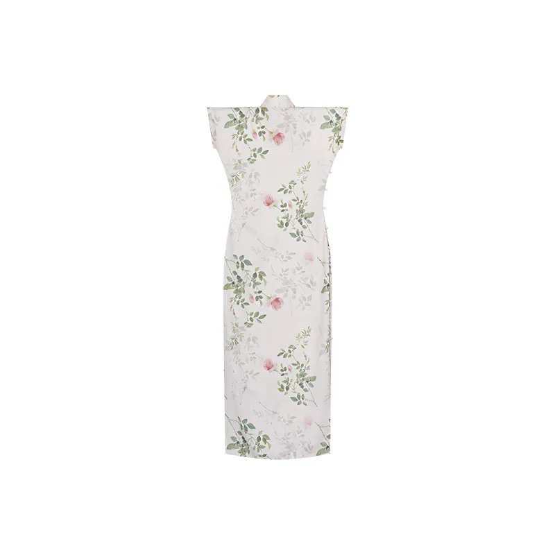 YICHENGFENGXU Cheongsam Women's Pink Beige Rose Small Cap Sleeve-1